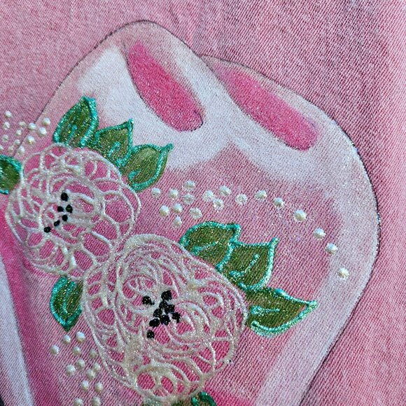 Vintage Pink Denim Western Vest Plus Size XXL Hand Painted Cowgirl Roses - Picture 10 of 11